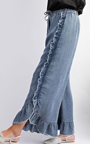 Apvirdy Womens Raw Hem Ruffled Wide Leg Jeans Casual Loose Elastic Waist Drawstring Flowy Palazzo Pants4