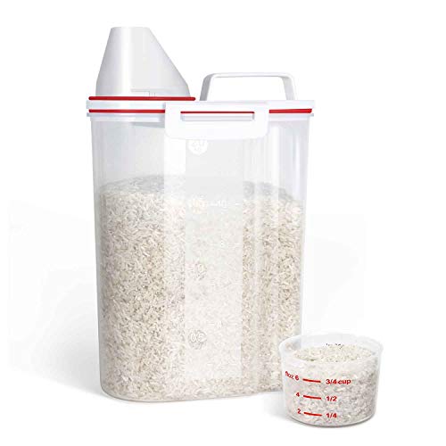 TBMax Small Rice Storage Container -4 Lbs Cereal Dispenser with Measuring Cup, Airtight Dry Food Container Bin for Pantry Storage Organization