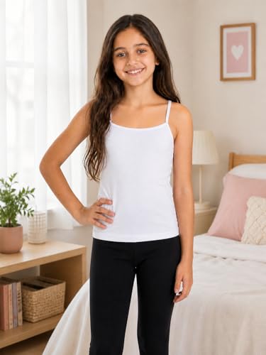 Image of BODYCARE Girl's Super Combed Cotton Spandex Regular Fit Camisole with Slip Soft & Comfortable Skin Friendly Innerwear Vest | Pack of 2