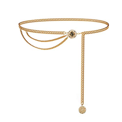 LEACOOLKEY Frauen Multilayer Gold Silber Metall Link Körper Kette Gürtel Damen Taille Kette Gürtel für Jeans Kleid