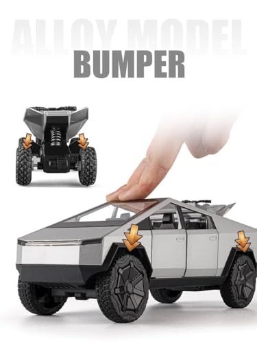 Image of SPITEN Alloy Metal Pull Back Die-cast Car 1:32 Tesla Cybertruck Diecast Metal Pullback Toy car with Openable Doors & Light, Music Boys Gifts Toys for Kids(Multicolour)