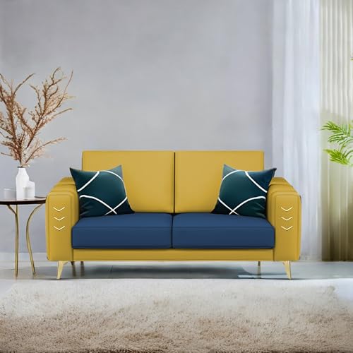 Image of Casaliving Falco 2 Seater Sofa Set for Living Room (Blue Yellow Fabric) Premium Fabric Sofa