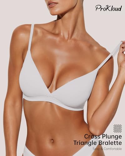 Image of ProKloud WirelessTriangle Bralettes for Women Plunge Unlined Unpadded Bras | No Underwire Comfortable Everyday Tshirt Bra,Hook and Eye Closure