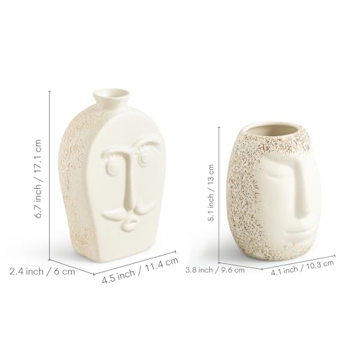 Image of ExclusiveLane 'Head To Head' Decorative Ceramic Flower Vase For Living Room Ceramic Vase for Home Decor Side Table Show Case Flower Vases Showpiece Gifts (Set of 2, 17.1 Cm, Handglazed Studio Pottery)