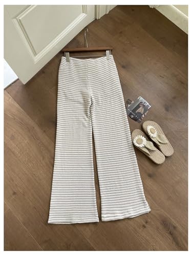 GORGLITTER Women's Striped Knit Pull On Pants Wide Leg Low Rise Bell Bottom Lounge Trousers Fall 20252