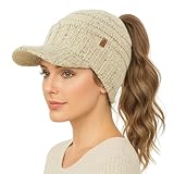 TOP-EX Damen mütze mit Schirm Winter Beanie hat für Women Pferdeschwanz Herren Cap strickmütze Strick Fleece gefütterte schirmmütze Loch großer Kopf Running Multicolor