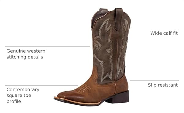 WrangWalker Women's Two-Tone Cowboy Cowgirl Boots - Square Toe,Wide Mid-Calf & Fashion Embroidery Western Ladies Boots for Concert Party Dark Brown US Size 11 by WrangWalker - Used condition - Image 2