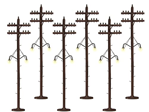 Lionel Electric O Gauge Model Train Accessories, Lighted Scale Telephone Poles, Pack of 6