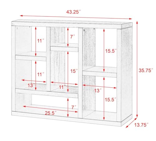7 Cube Shelf Bookcase Wooden 3 Tiers Floor Standing Low Storage Cabinet Display Shelves for Home Library and Office, 7-Cube Low Lattice Bookshelf Natural Wood