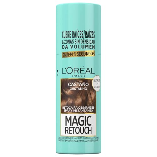 L'Oréal Paris Spray Retoca Raíces Instantáneo, Para Hombre y Mujer, Magic Retouch, Tono: Castaño (Chatain), 75 ml