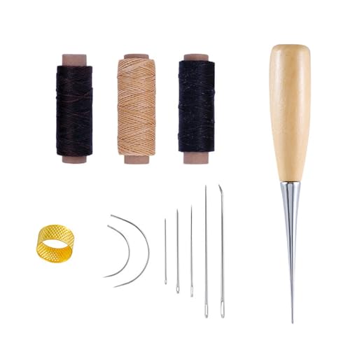 ZCBZBN Leder Nähen Kit - 12 Nähwerkzeuge, 30m Gewachstes Garn und Handnähnadelbohrer für Stoff, Polsterung, Teppichrestaurierung, Handmade DIY