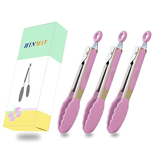 HINMAY Small Serving Tongs with Silicone Tips 7-Inch Mini Tongs, Set of 3 (Pink) by HINMAY - Used condition - Image 7