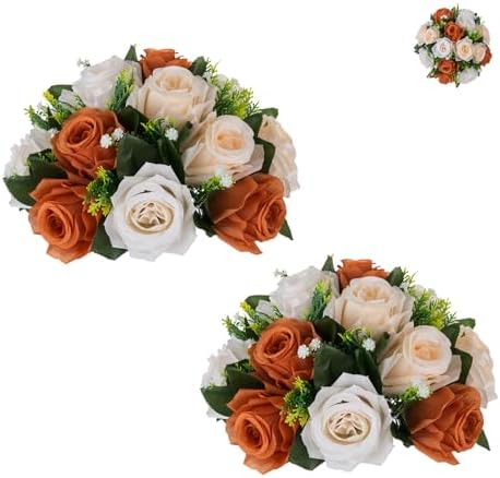 BLOSMON Flower Centerpieces for Tables Wedding 10 Pcs Dusty Blue Fake Flowers Rose Arrangement Bouquet Floral Centerpiece Balls Artificial Wedding Center Pieces of Valentines Day Home Party Decor