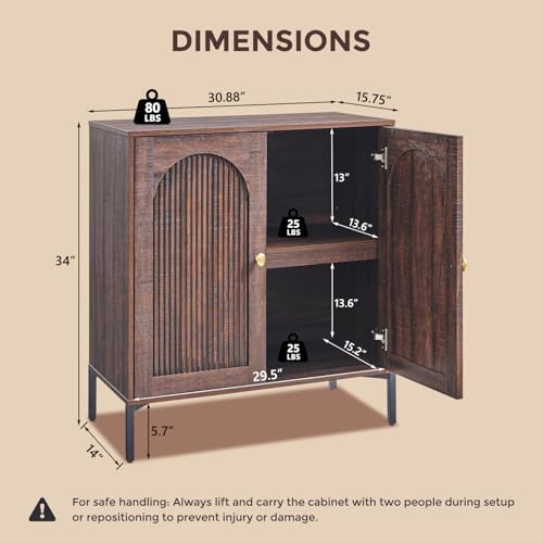 Modern Buffet Cabinet with Storage, 92.63" W Fluted Arched Sideboard Cabinet w/Adjustable Shelves, Wooden Modular Coffee Bar for Dining Room, Kitchen, Living Room, Entryway, Brown - Image 3