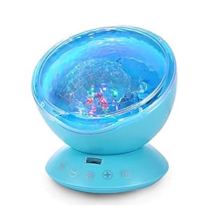 WHSS-Nachtlicht [Upgrade] Ocean Projector Lampe Nachtlicht + Fernbedienung + Timer, Nachttisch Kinderbeleuchtung Baby Geschenke mit 8 Farbmodi + 6 Musik Sounds + Winkeleinstellung für Partydekoration