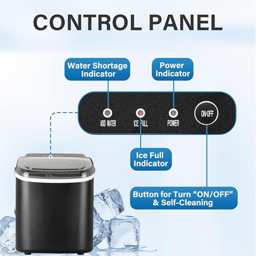 HealSmart Ice Maker for Countertop, 26lbs Ice/24Hrs, 9 Ice Cubes Ready in 6 Mins, Self-Cleaning Feature, Ice Spoon and Basket Included, for Home, Kitchen, Camping, Party, Black New - Thumbnail 3