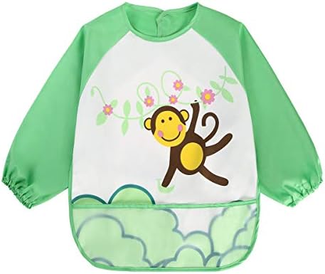 Vicloon Sleeve Bibs,Set of 3 Waterproof Long Sleeve Baby Bib for Kids Feeding Arts Craft Painting Apron Front Pocket Children 24months