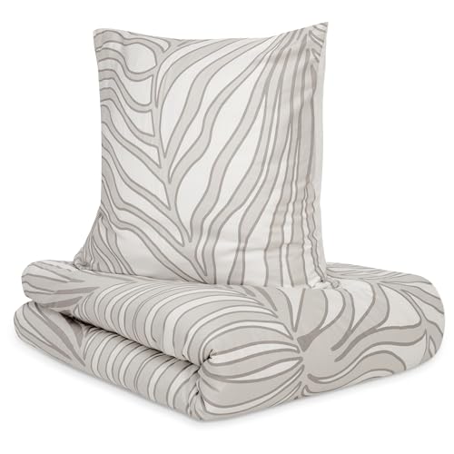 s.Oliver Bettwäsche 135x200 cm - 100% Baumwolle, Reißverschluss, anschmiegsam, weich & waschbar, Mako Satinbettwäsche beige mit Blattmuster