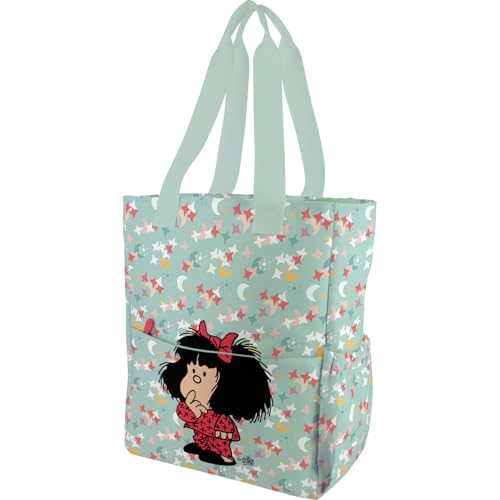 Grafoplás Mafalda Pyjama Umhängetasche, 37,5 x 31 x 14 cm, 14 Liter, spezielles tragbares Fach, verstärkter Boden, verstellbarer Griff und Schulterriemen, Innen- und Außentaschen, grün, 37,5x31x14cm