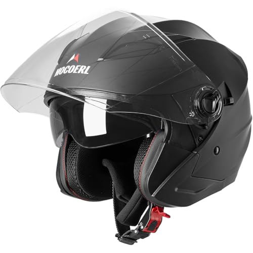 MOCOERL Herren Damen Jethelme Motorradhelm, Rollerhelm, Doppelvisier, ECE2206 Zulassung-Schwarz Adult Vintage 3/4Helm (S(55-56CM))
