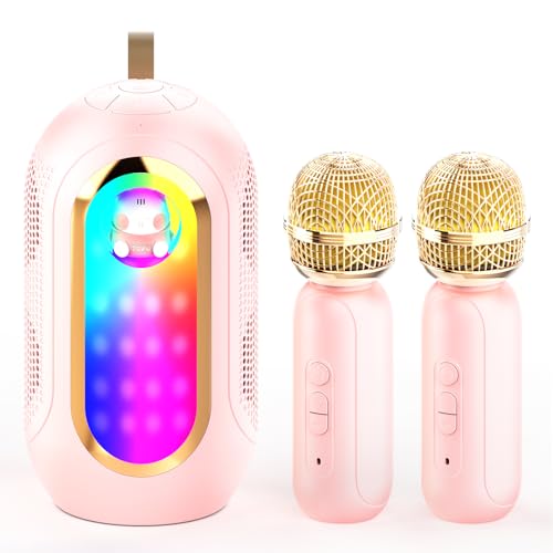 SUUWEE Karaoke Machine for Kids, Wireless Bluetooth Karaoke Microphones, Portable Speaker Machine with 2 Wireless Mics and Colorful Lights for Kids Adults, Gifts Toys for Girls Boys Family Home Party
