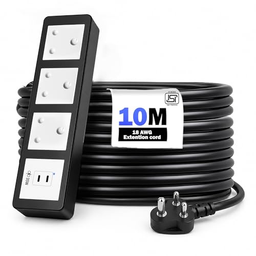 Image of MX 35W Extension Board PD GaN Charger Super Fast Charging 2 Type-C, 3 Indian 16A Sockets (2600W) Multiport Desktop Power Strip for iPhone Android Laptop Tablet Charging Station 10M Cable