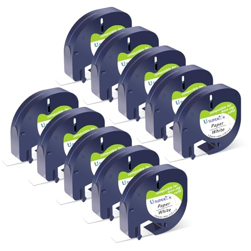 USUPERINK Paquete de 10 recambios de etiquetas Dymo 91330 10697 S0721510 de papel blanco de 12 mm x 4 m para Dymo Letratag Refill 200B LT-100H LT-100T LT-110T LT-100H Plus QX50
