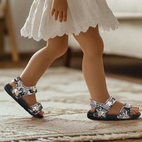 Girls Boys Comfort Sandals Cartoon Print Adjustable Hook and Loop for Toddlers Little Kid 6