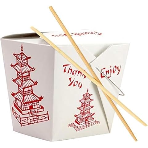 Avant Grub Durable 32 Oz Chinese Take Out Boxes. 25pk Food Containers With 50pk Sleeved and Separated Bamboo Chopsticks. Greaseproof Leakproof To-Go Containers. Great for Event Parties or Restaurants. Cover