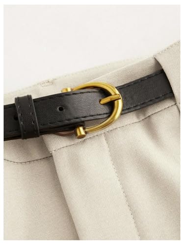 MakeMeChic Women's Work Pants Straight Leg Zip Fly Belted Business Casual Trousers Teacher Pants3