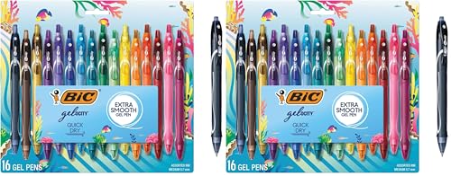 BIC Gelocity Quick Dry Bolígrafos de Gel Ocean Themed, Punto Medio 0.7mm, Set 16 Unidades x2