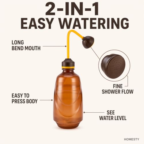 Image of Watering Can for Indoor Plants & Succulents 450ML, 2-in-1 Watering Can for Seedlings Bottle with Bend Mouth, Plastic Succulent & Flower Watering Bottle for Indoor, Garden & Home Plants (Brown)