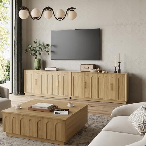 Image of FORTUNETEC Sideboard Buffet Cabinet with Storage, Modern Accent Cabinet with Arched Doors, Boho Modular Media Console, 67 inch Large Minimalist Credenza for Living Room Kitchen Dining Room Entryway, Oak