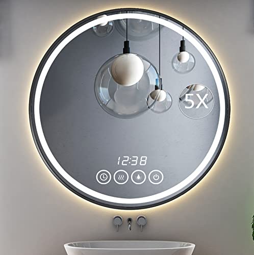 Msrorriw LED Bathroom Mirror with Lights 24 inch Round Bathroom Vanity Mirror Dimmable Wall Mounted Anti-Fog Circle Makeup Mirrors (24" x 24", Black) Msrorriw LED Bathroom Mirror with Lights 24 inch Round Bathroom Vanity Mirror Dimmable Wall Mounted Anti-Fog Circle Makeup Mirrors (24" x 24", Black)