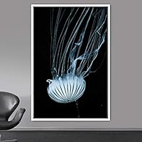 Framed Canvas Wall Art Jellyfish Bedroom Colorful Jellyfish Marine Life Multicolor Neon Photography Tropical - 16x24 inches