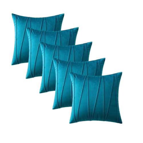 Image of Amazon Brand - Umi Decorative Striped Throw Pillow Covers 16 X 16 Inch,Soft Solid Velvet Pillow Covers Cushion Case with Zigzag Pattern for Sofa Bedroom 40 X 40 Cm (Pack of 5) Dark Teal