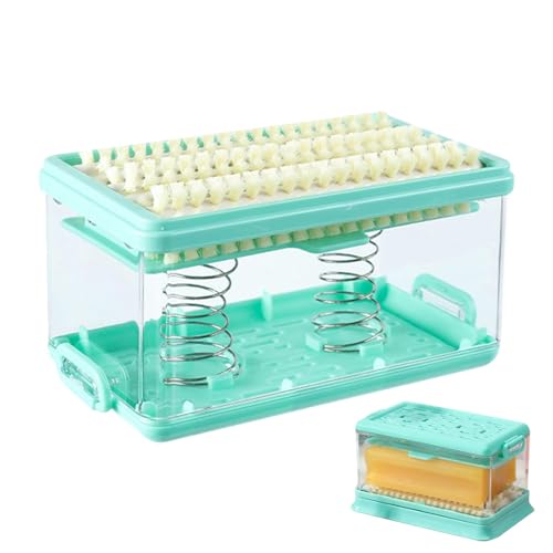 石鹸ケース 石鹸置き マグネット泡立つ洗濯せっけんケース 旅行 便利グッズ ブラシ付き 蓋付き 浴室 石鹸ボックス 多機能ソープディッシュ 衣類の汚れ 石鹸ケース 発泡ケース(グリーン)