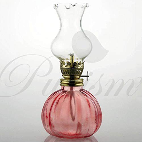 xinke Oil Lamp Kerosene Oil Lamp Diya Lamp Camping Lights Outdoor Lanterns Antique Antiques Paraffin Lamp (Color : Pink)