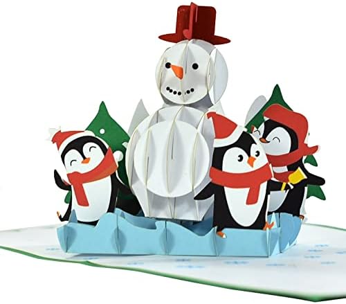 Joyous Christmas Snowman and Penguins 3D Pop Up card.A Delightful holiday surprise greeting card gift for kids friends - Image 5