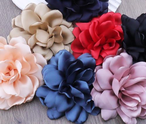 Image of Large Camellia Satin Fabric Flower Brooch Pins Hairpin for Women,ladies. (Dark pink)
