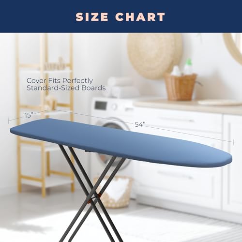 Image of Ironing Board Cover and Pad Extra Thick Heavy Duty Padded 4 Layers, Silver Coated Ironing Board Cover, Non Stick Scorch and Stain Resistant Standard Size 15x54 inch with Elasticized Edges (Blue)