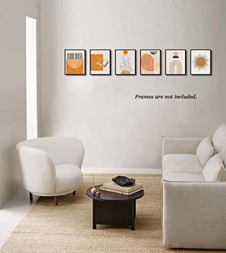 Abstract Line Pictures Unframed Boho Prints - Modern Bohemian Exhibition Wall Art Decoration Unframed 8X10 Inches Orange Elegant Woman Reading Book Paper Posters Artwork For Bedroom Living Room Decor #TOP7