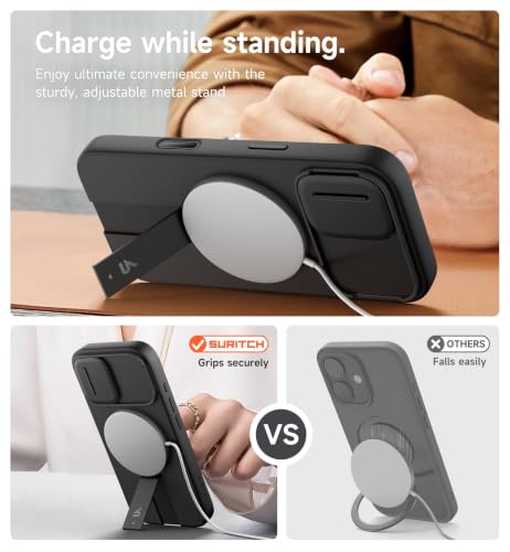 Image of SURITCH for iPhone 17 Case with Camera Control Cover, Camera Slide Cover and Adjustable Kickstand, Compatible with MagSafe, Shockproof Bumper Protective Cases 6.3 Inch, Black
