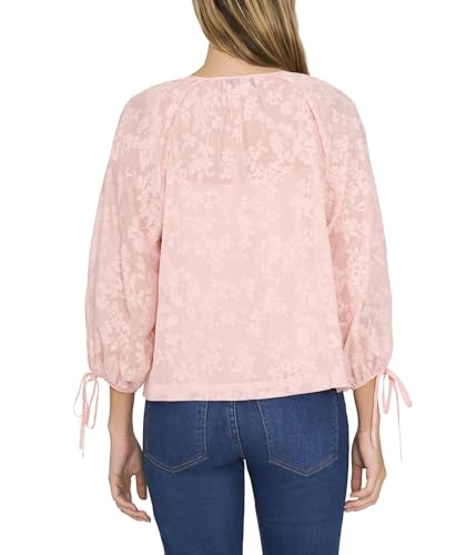 CeCe Women's Button Up Top W/Puff Sleeves & Front Tie2