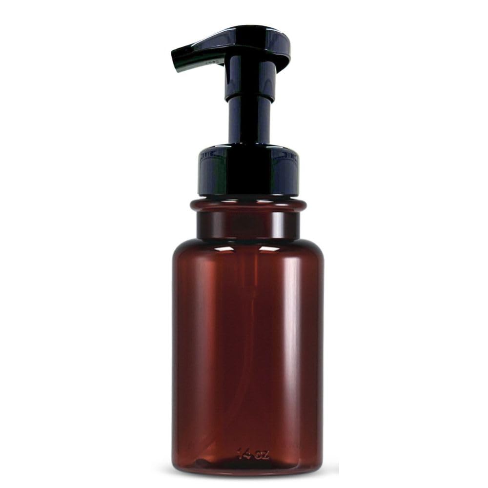 Bottiful Home 14 oz Plastic Foaming Soap Bottle Dispenser (Amber/Black) | refillable, reusable, wide opening, easy refills, glass-like finish