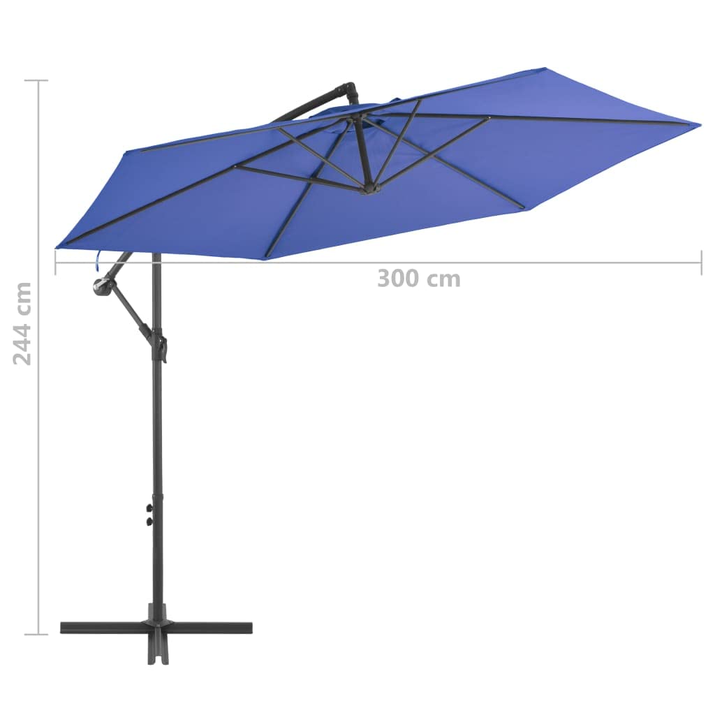 vidaXL Sombrilla voladiza con poste de aluminio azul 300 cm