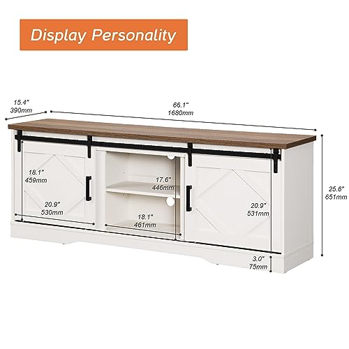 Image of WAMPAT Farmhouse Style TV Stand for 60-75 inch TV w /Distressed Wood Finish