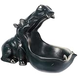 VERDANVERSE 深藍色河馬形デスクトップ収納トレイ キャンディージャー兼用 の手触り樹脂製 彫刻風ホームデコレーション オフィス鍵置きや