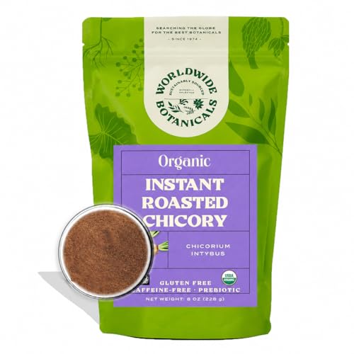 Image of Worldwide Botanicals Instant Organic Chicory Root - 114 servings - Caffeine-free Coffee Alternative - Blend Instant Organic Chicory with Coffee, Prebiotic, Acid-Free, Kosher, Gluten-Free - 8 ounces
