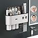 TuCao Kit doppio dispenser automatico per dentifricio con porta spazzolino da denti da parete, grande organizer con 6 slot per spazzolino da denti, cassetto organizer per cosmetici (3 tazze)